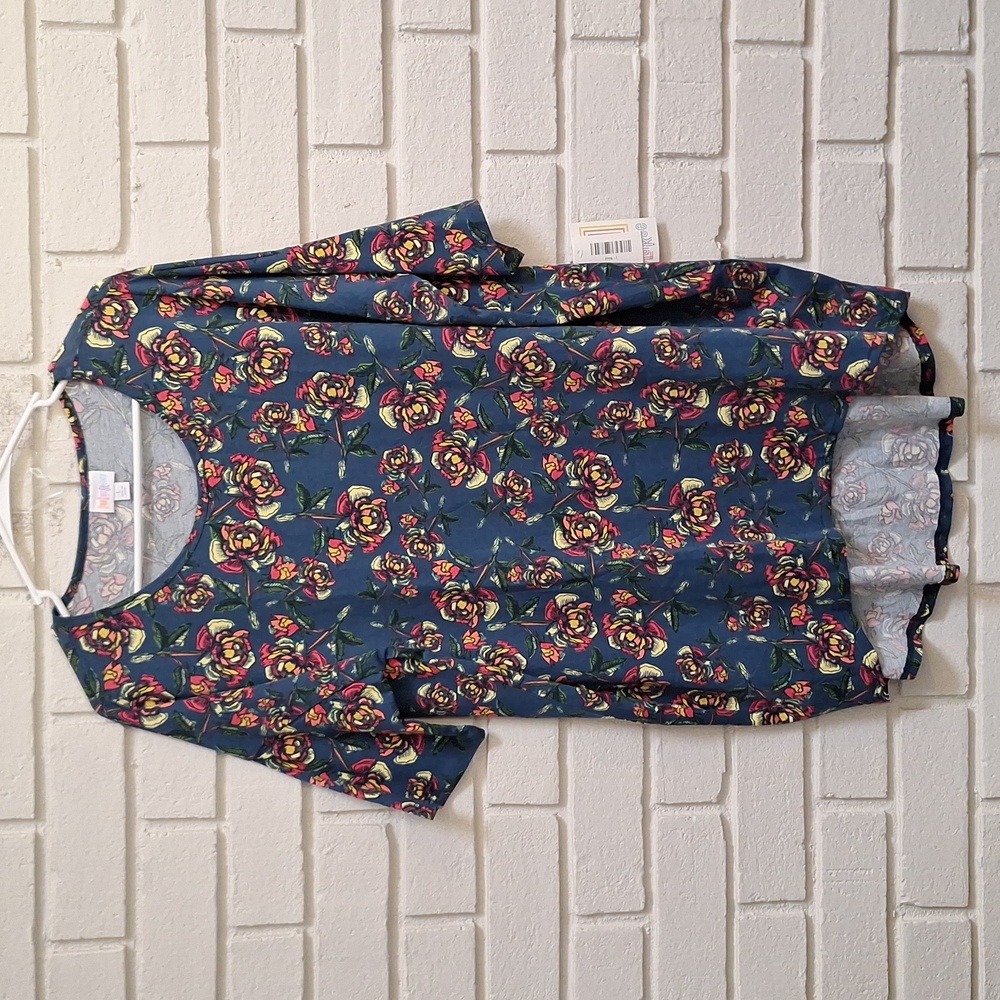 LuLaRoe Dark Teal Floral Short Sleeve Oversized Top. Size Large NWT